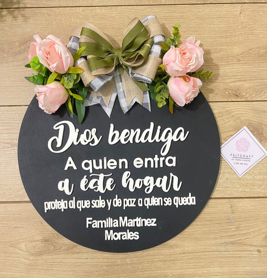 Pink Flowers God Bless This Home Family Hanger - Felt Craft RD