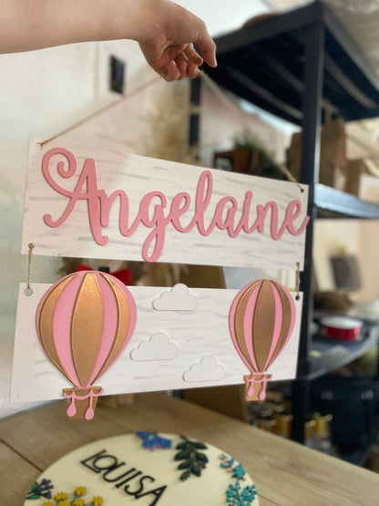 Pink Hot Air Balloons side Baby Girl Wall Hanging Safari nursery decor - Felt Craft RD