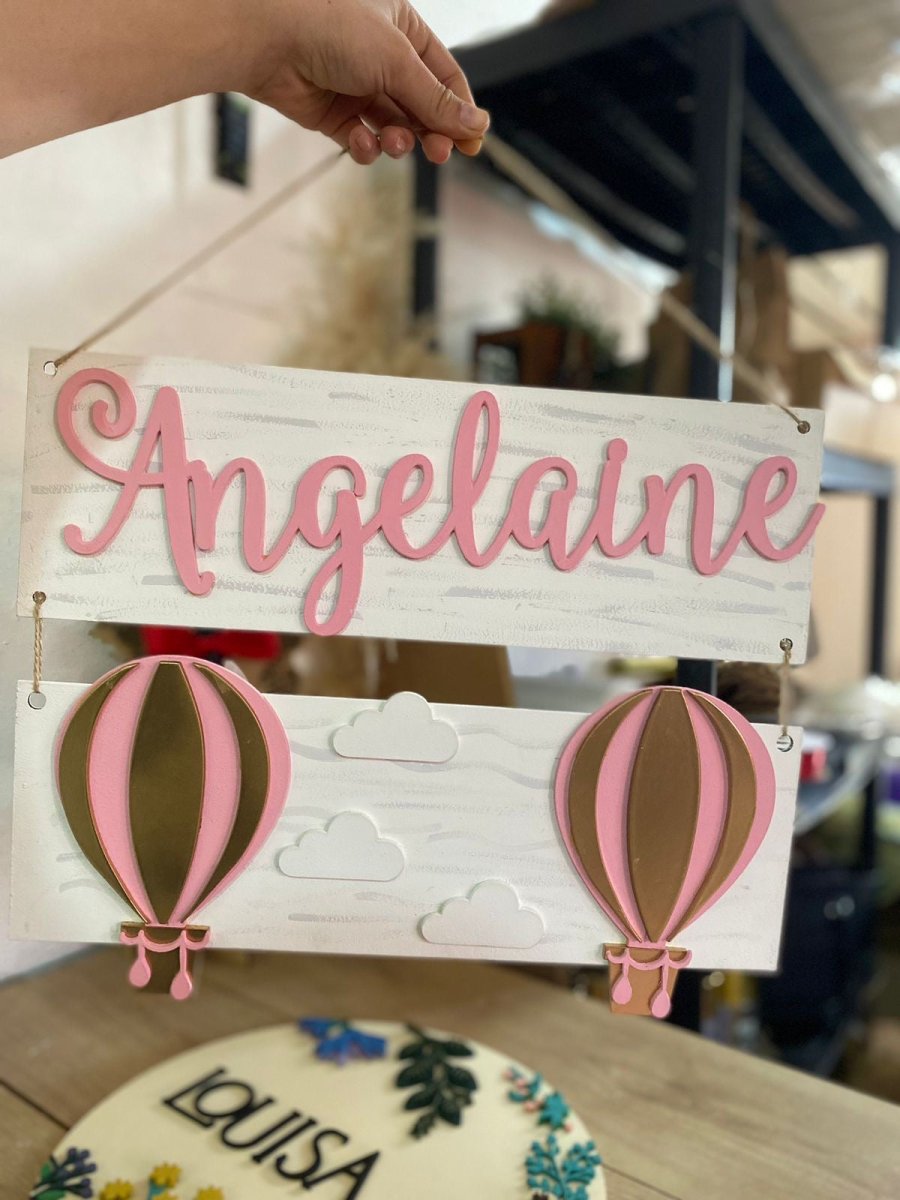 Pink Hot Air Balloons side Baby Girl Wall Hanging Safari nursery decor - Felt Craft RD