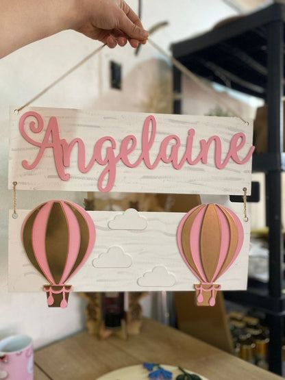 Pink Hot Air Balloons side Baby Girl Wall Hanging Safari nursery decor - Felt Craft RD