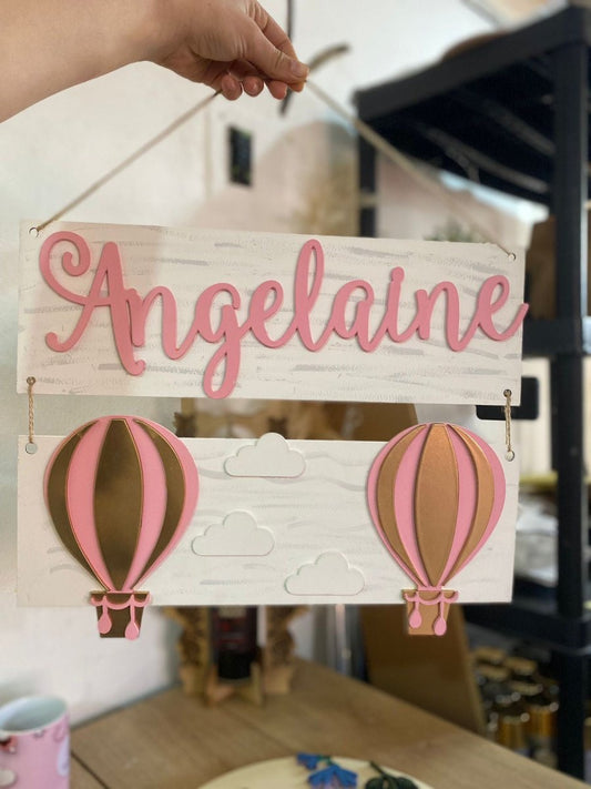 Pink Hot Air Balloons side Baby Girl Wall Hanging Safari nursery decor - Felt Craft RD