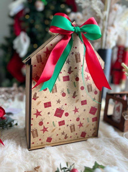 Caja portavino de madera grabada con lazo elegante para botella