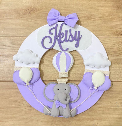 Purple Elephant Baby Boy Wall Hanging Safari nursery decor - Felt Craft RD