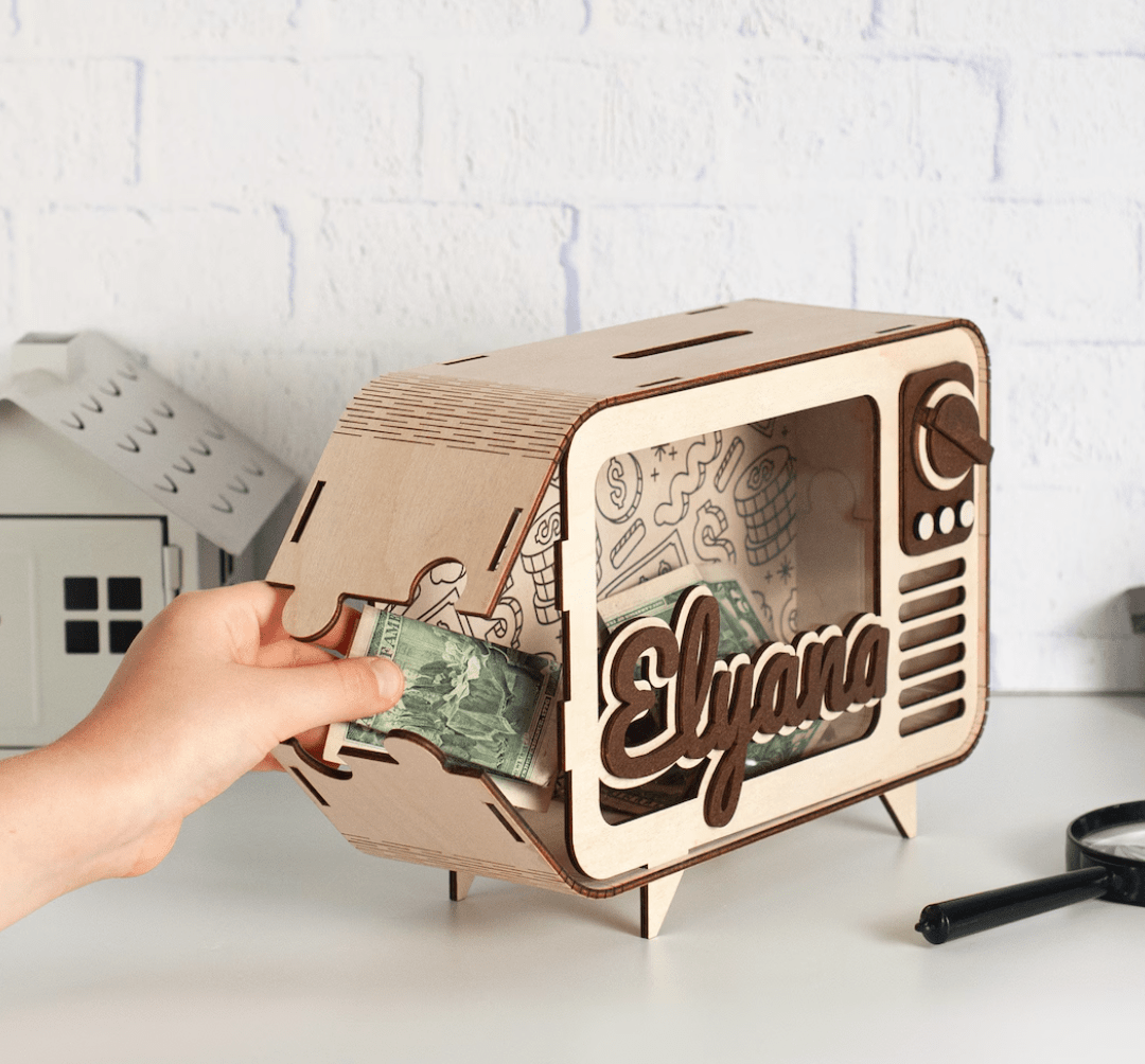 Regalo personalizado alcancia personalizada en madera - Felt Craft RD