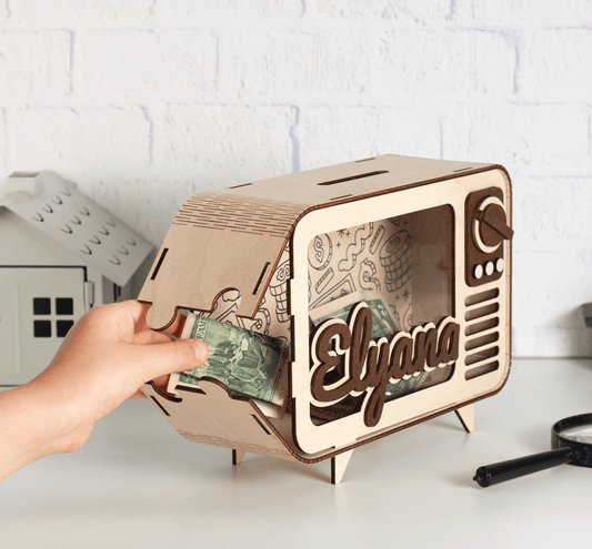 Regalo personalizado alcancia personalizada en madera - Felt Craft RD