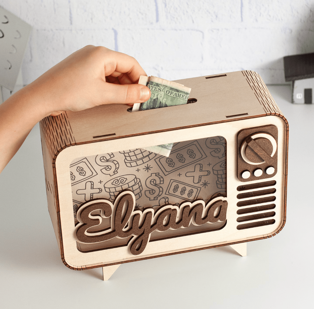 Regalo personalizado alcancia personalizada en madera - Felt Craft RD