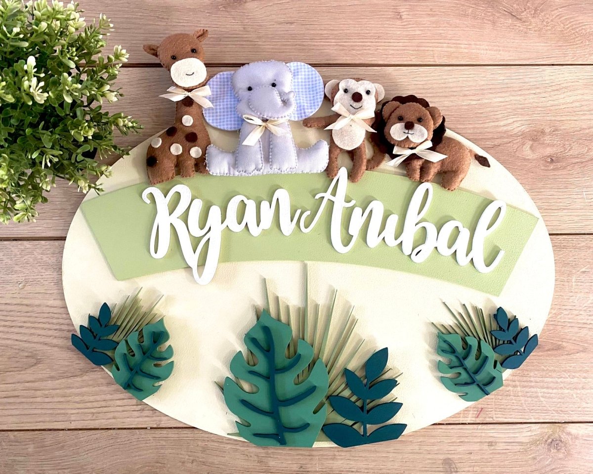 Ryan Bottom Baby Boy Wall Hanging Safari nursery decor - Felt Craft RD