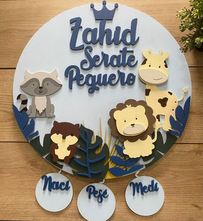 Safari nursery decor Blue Selvático Baby Boy Wall Hanging - Felt Craft RD