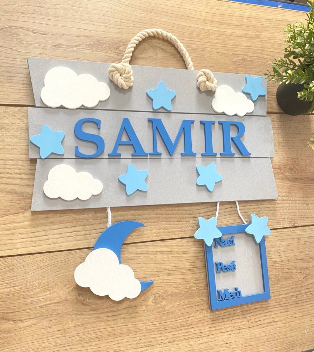 Safari nursery decor Blue & Stars Baby Boy Wall Hanging - Felt Craft RD