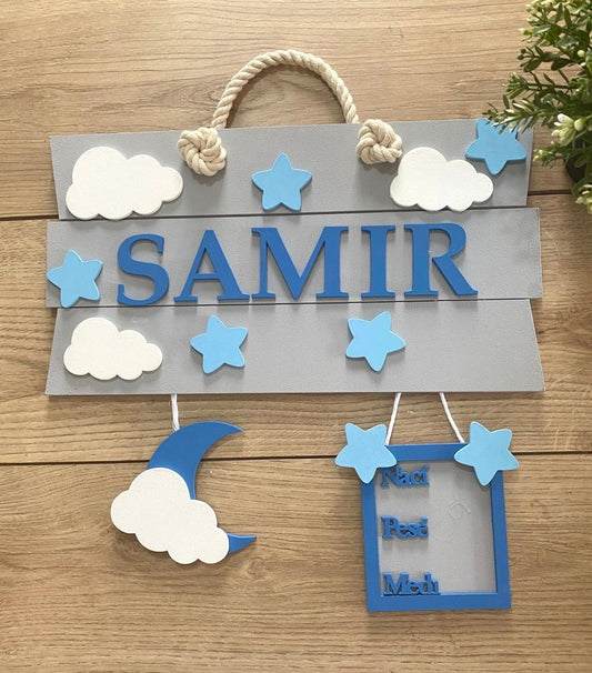 Safari nursery decor Blue & Stars Baby Boy Wall Hanging - Felt Craft RD