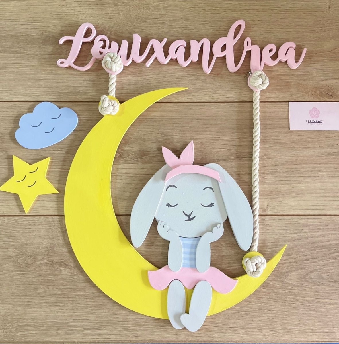 Safari nursery decor Bunny in the Moon Baby Girl Wall Hanging - Felt Craft RD