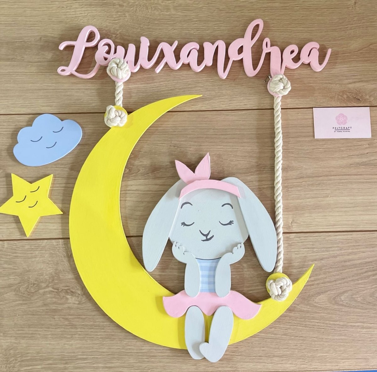 Safari nursery decor Bunny in the Moon Baby Girl Wall Hanging - Felt Craft RD