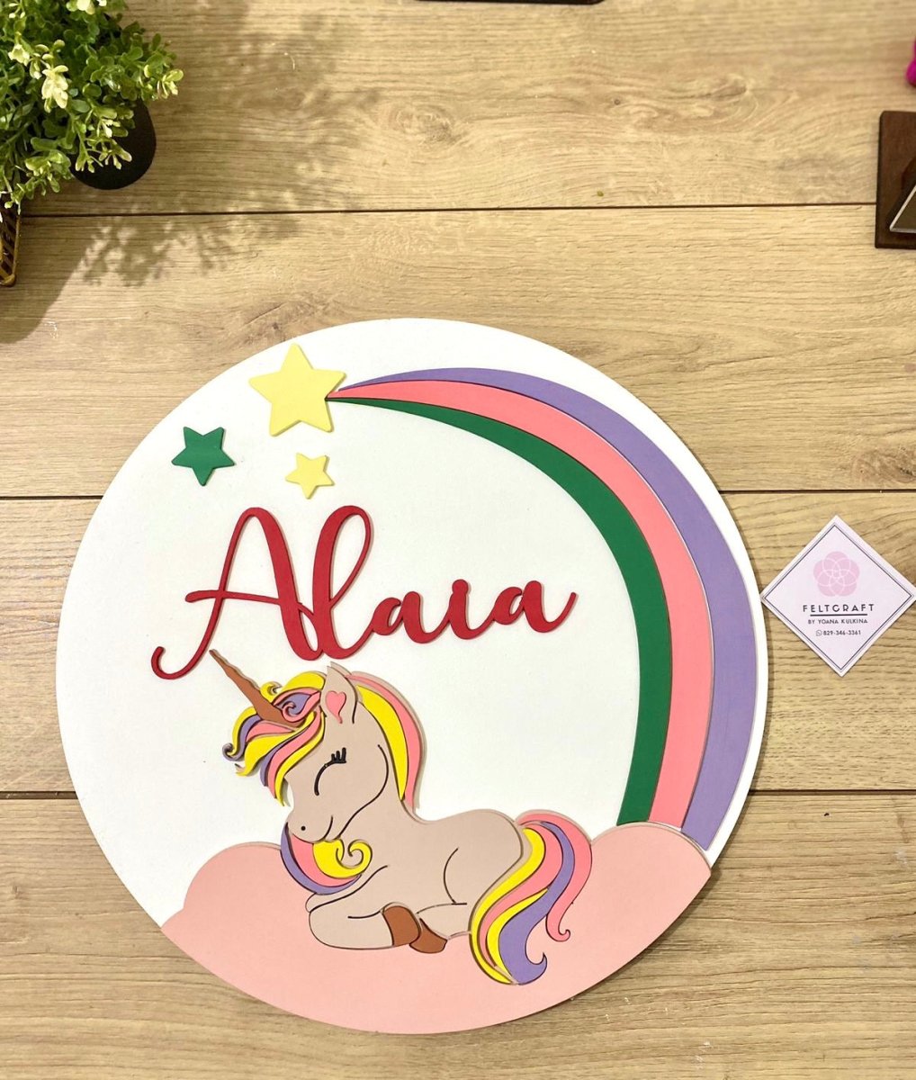 Safari nursery decor Colorfull Unicorn Above Crib Girl hanger - Felt Craft RD