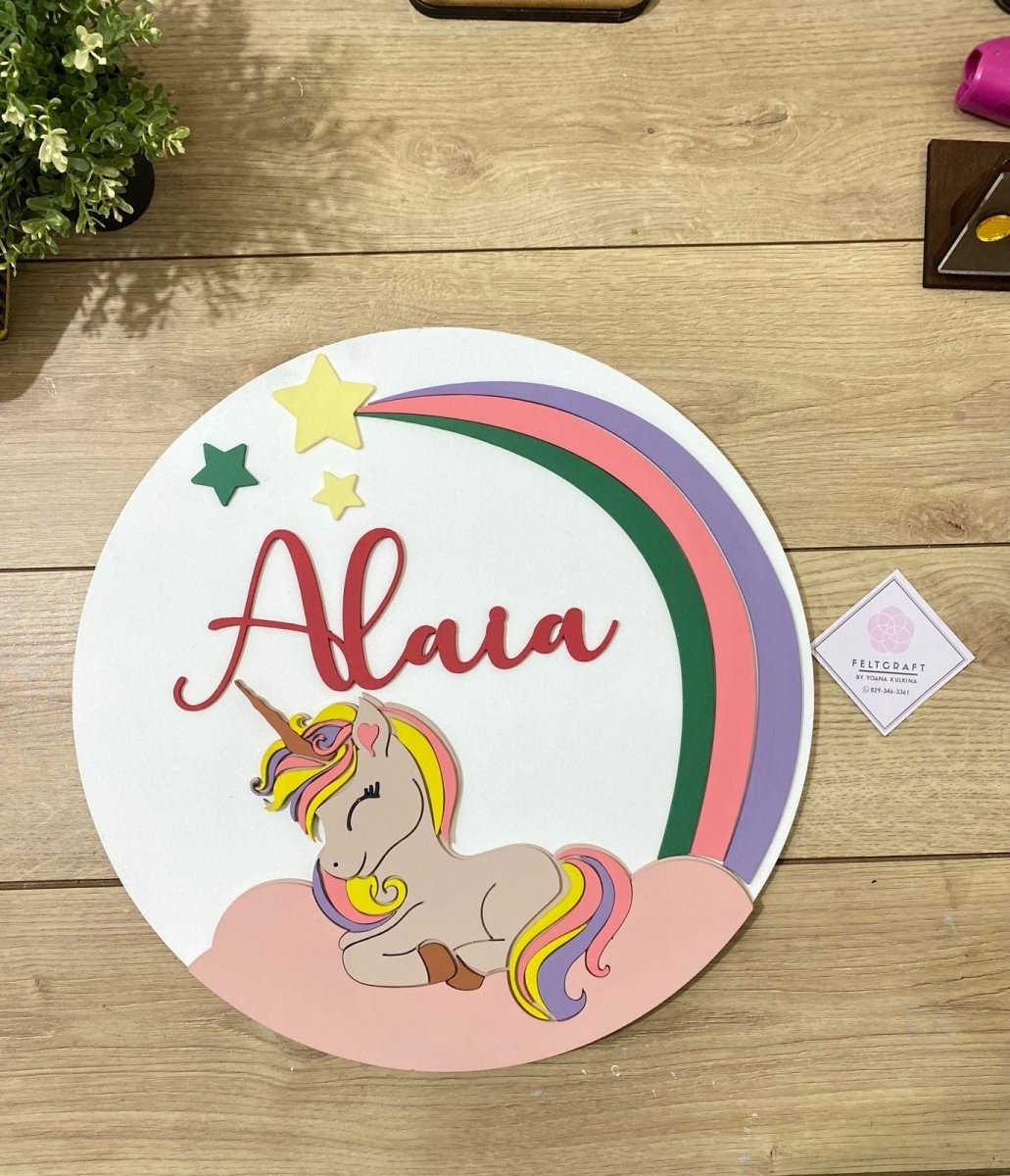 Safari nursery decor Colorfull Unicorn Above Crib Girl hanger - Felt Craft RD