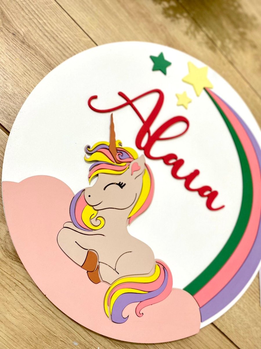 Safari nursery decor Colorfull Unicorn Above Crib Girl hanger - Felt Craft RD