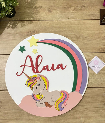 Safari nursery decor Colorfull Unicorn Above Crib Girl hanger - Felt Craft RD