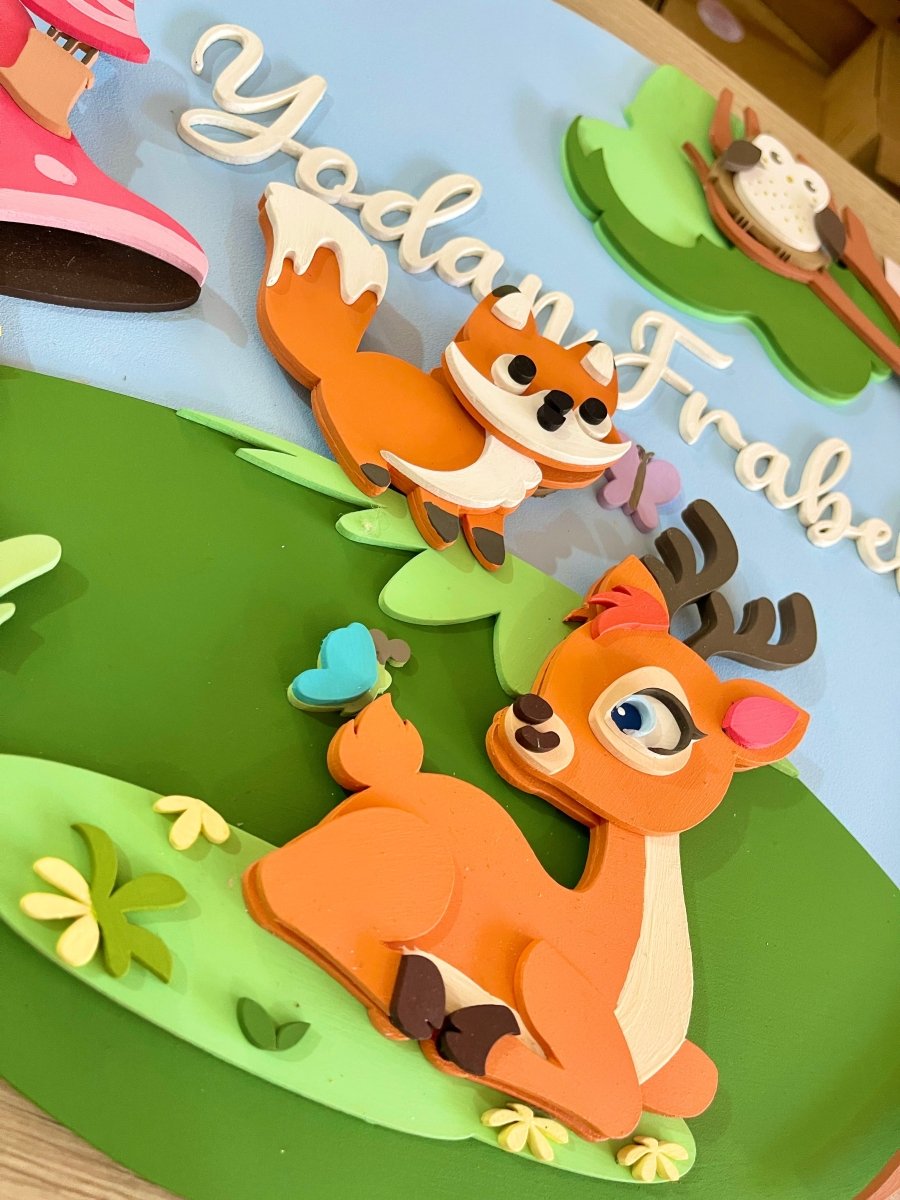 Safari nursery decor Deer & Foxy Baby Boy Girl Wall Hanging - Felt Craft RD