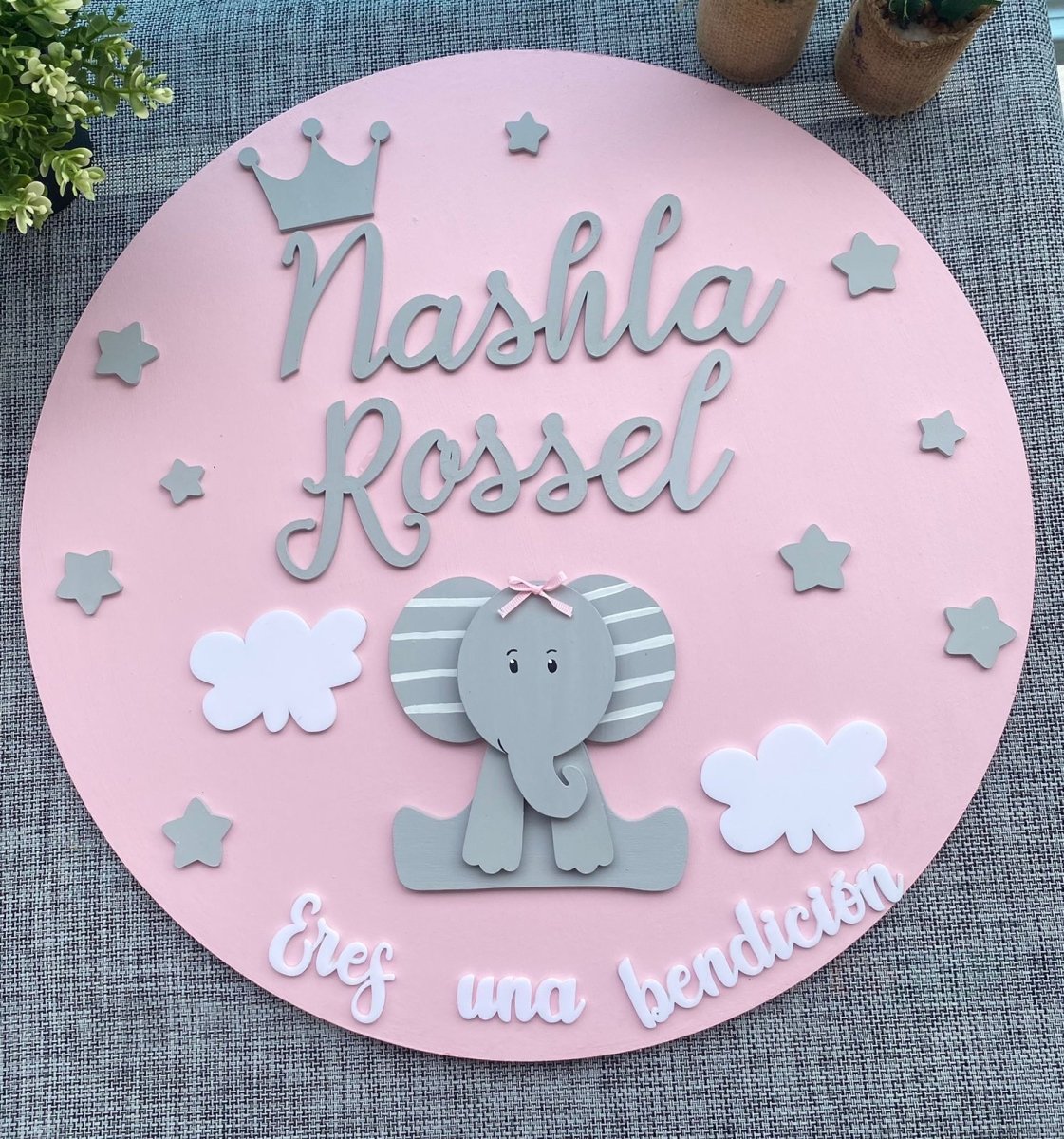 Safari nursery decor Elephant Baby Girl Wall Hanging - Felt Craft RD