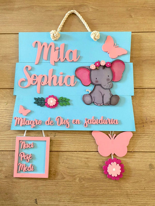 Safari nursery decor Elephant Butterflies Wood Baby Girl Wall Hanging - Felt Craft RD