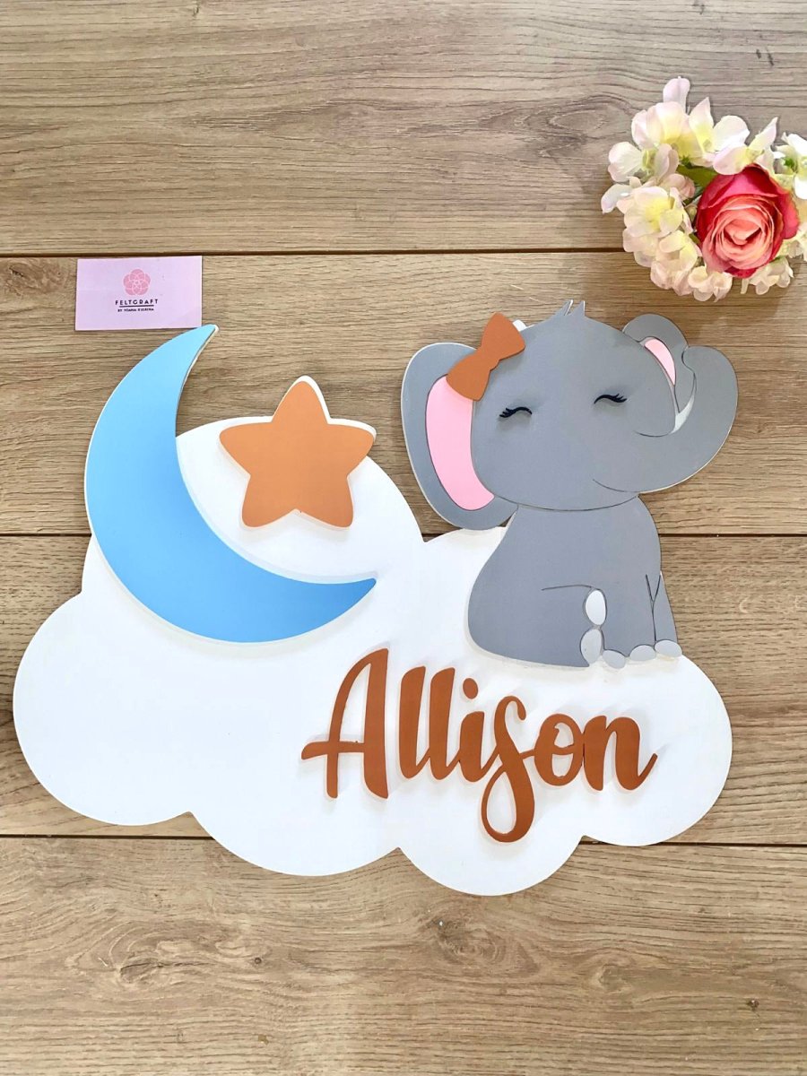 Safari nursery decor Elephant clouds Baby Girl Wall Hanging - Felt Craft RD