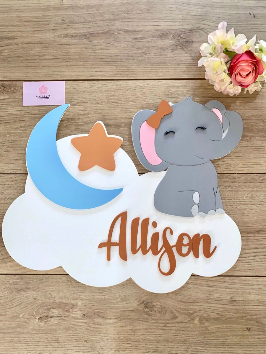 Safari nursery decor Elephant clouds Baby Girl Wall Hanging - Felt Craft RD