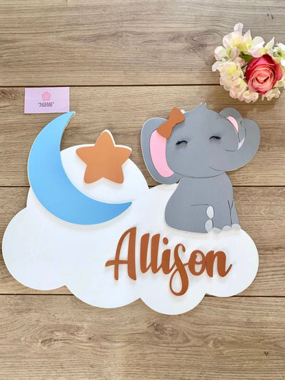 Safari nursery decor Elephant clouds Baby Girl Wall Hanging - Felt Craft RD