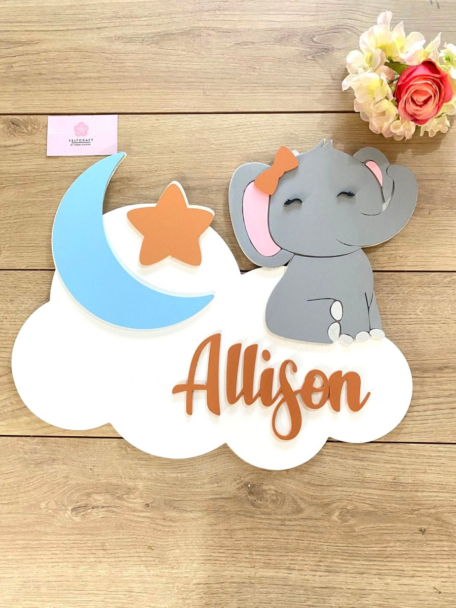 Safari nursery decor Elephant clouds Baby Girl Wall Hanging - Felt Craft RD