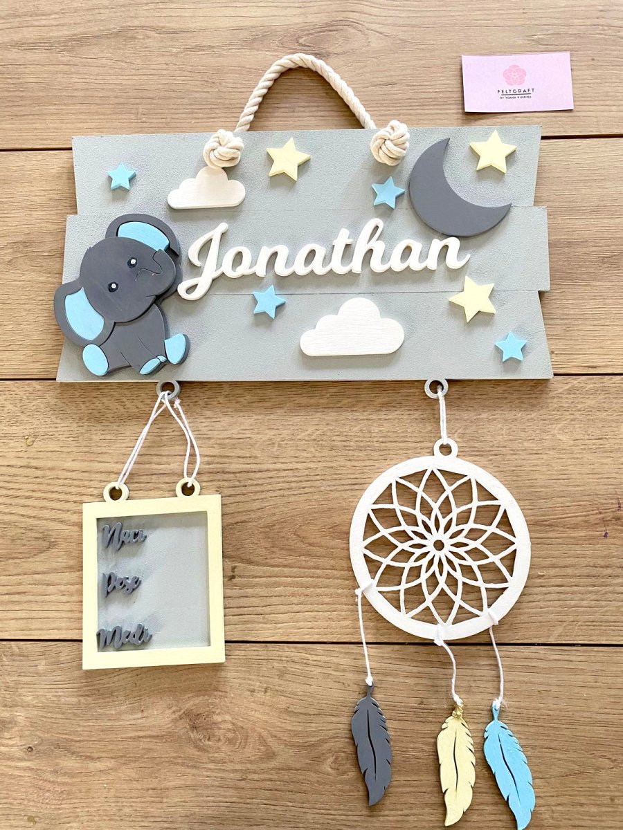 Safari nursery decor Elephant Dreams Catcher Baby Boy Wall Hanging - Felt Craft RD