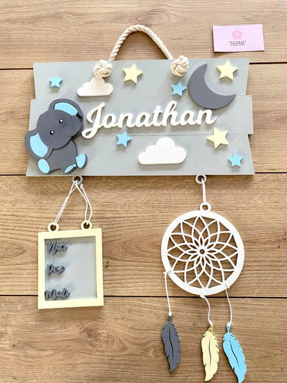 Safari nursery decor Elephant Dreams Catcher Baby Boy Wall Hanging - Felt Craft RD