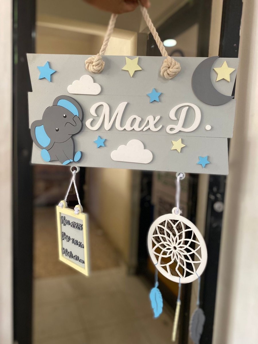 Safari nursery decor Elephant Dreams Catcher Baby Boy Wall Hanging - Felt Craft RD