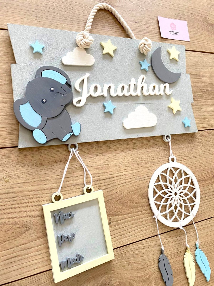 Safari nursery decor Elephant Dreams Catcher Baby Boy Wall Hanging - Felt Craft RD