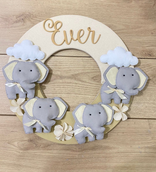 Safari nursery decor Elephant Family Baby Girl Above Crib Hanger - Felt Craft RD