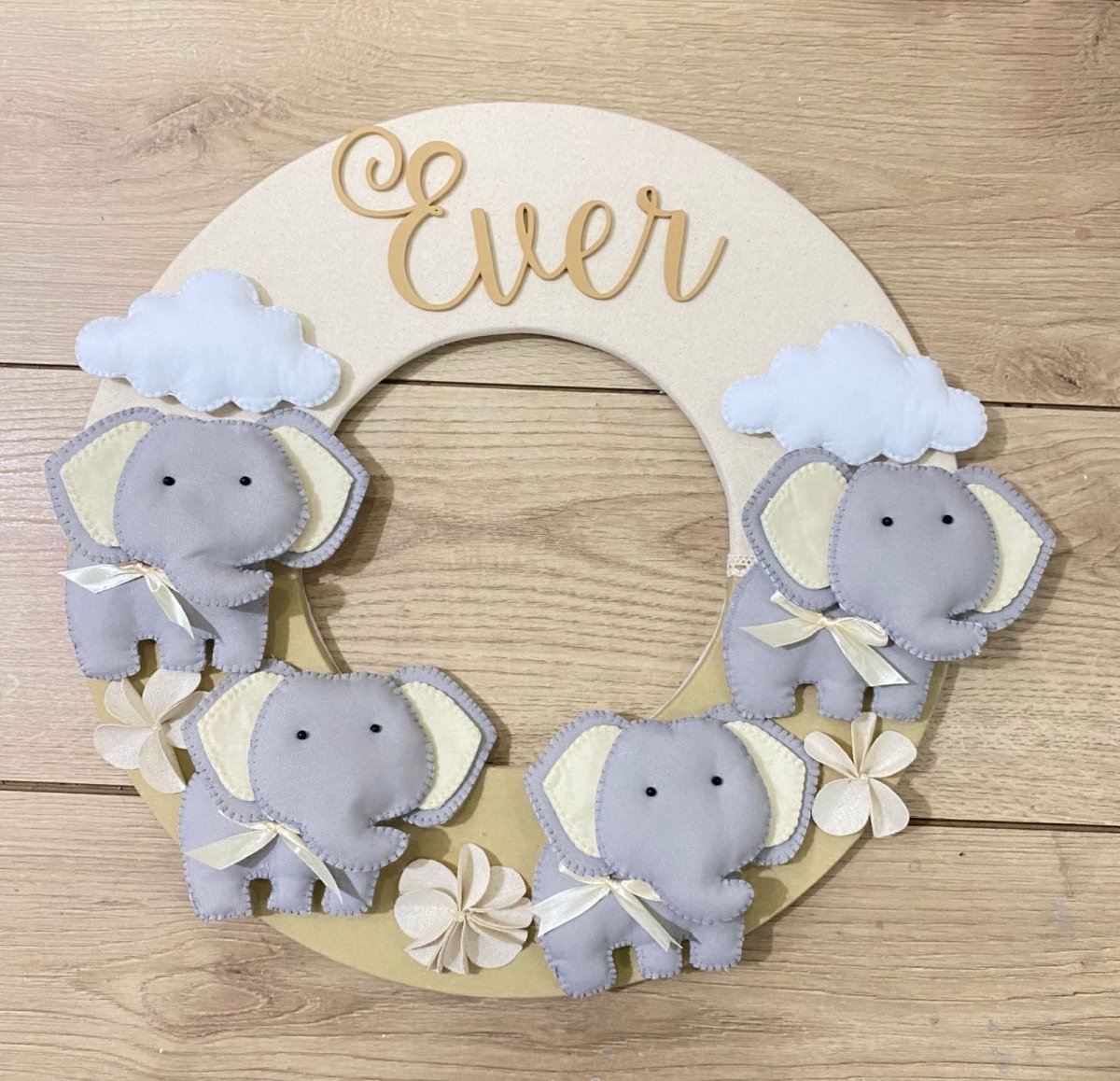 Safari nursery decor Elephant Family Baby Girl Above Crib Hanger - Felt Craft RD