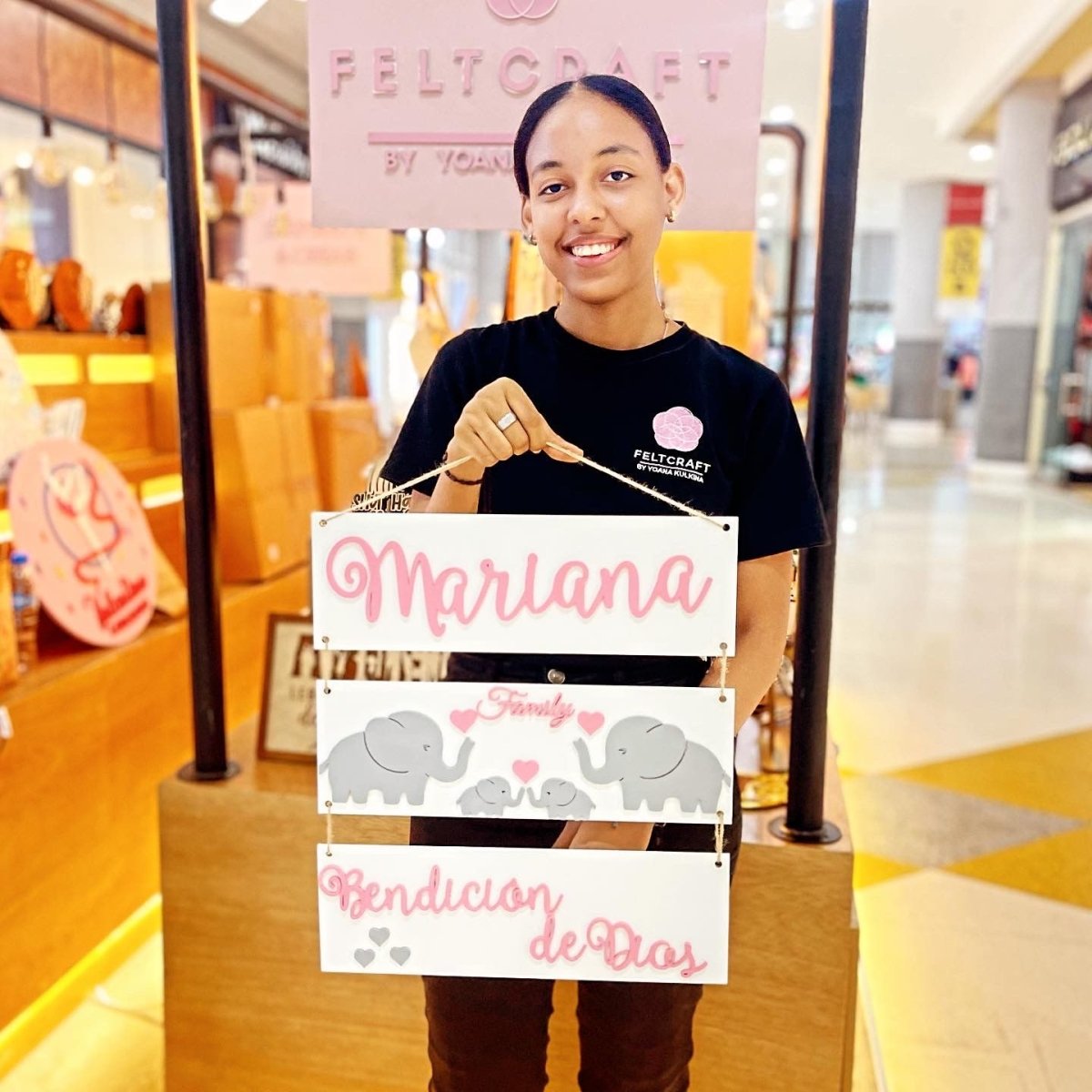 Safari nursery decor Elephant Family Baby Girl Wall Hanging - Felt Craft RD