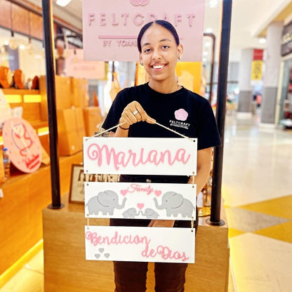 Safari nursery decor Elephant Family Baby Girl Wall Hanging - Felt Craft RD