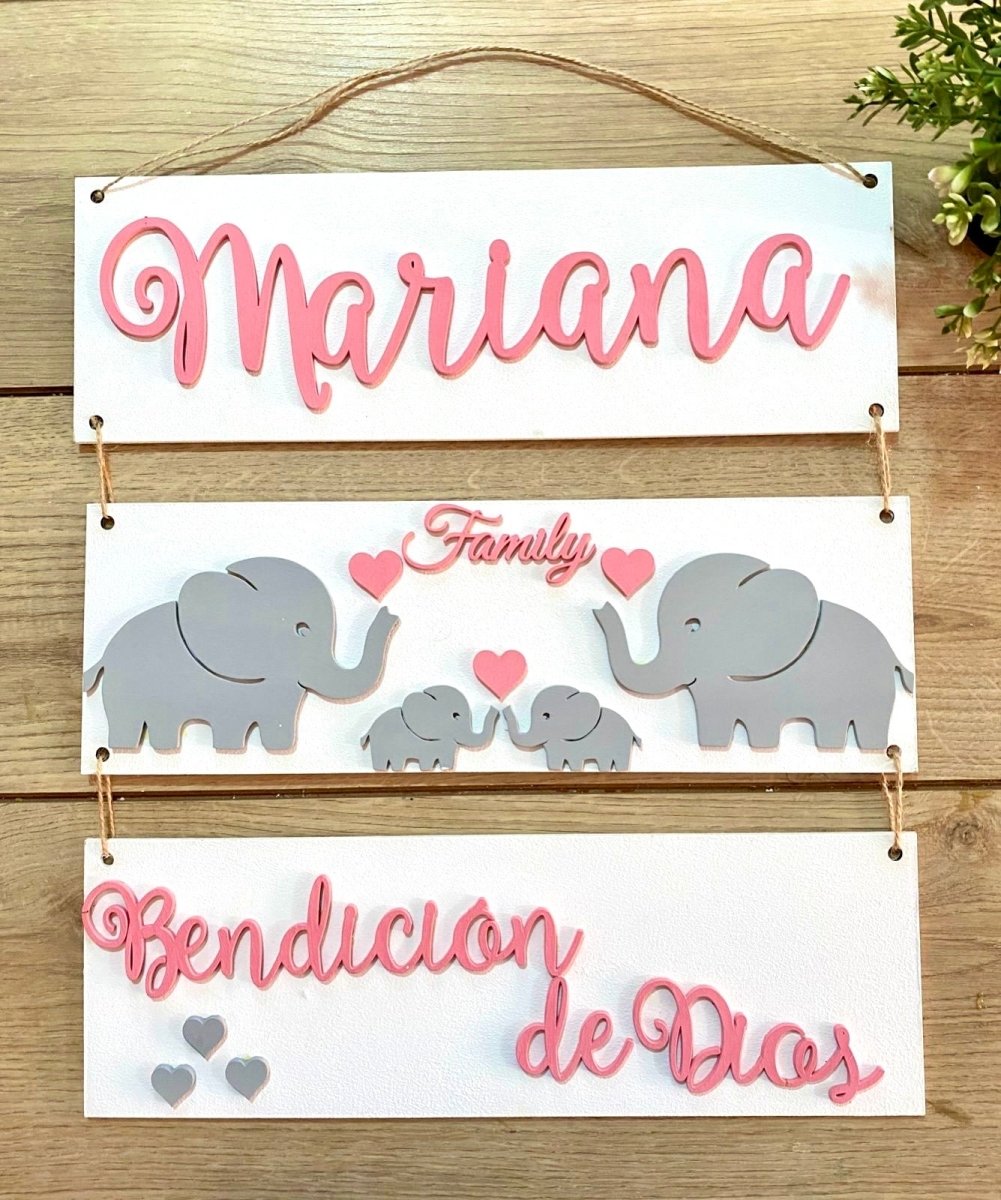 Safari nursery decor Elephant Family Baby Girl Wall Hanging - Felt Craft RD