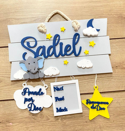 Safari nursery decor Elephant on cloud Baby Boy Wall Hanging - Felt Craft RD