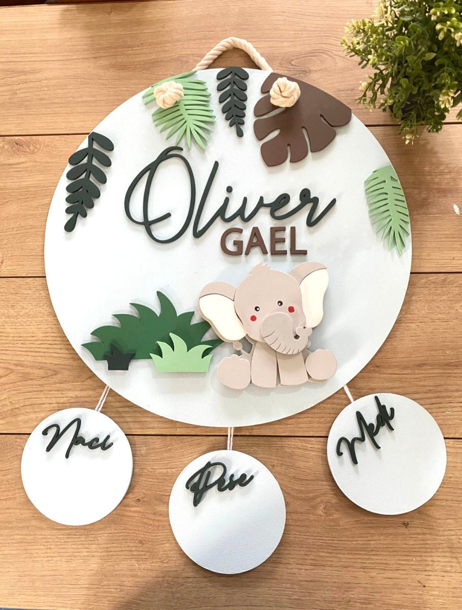 Safari nursery decor Elephant on leafs Baby boy mobile hanger - Felt Craft RD