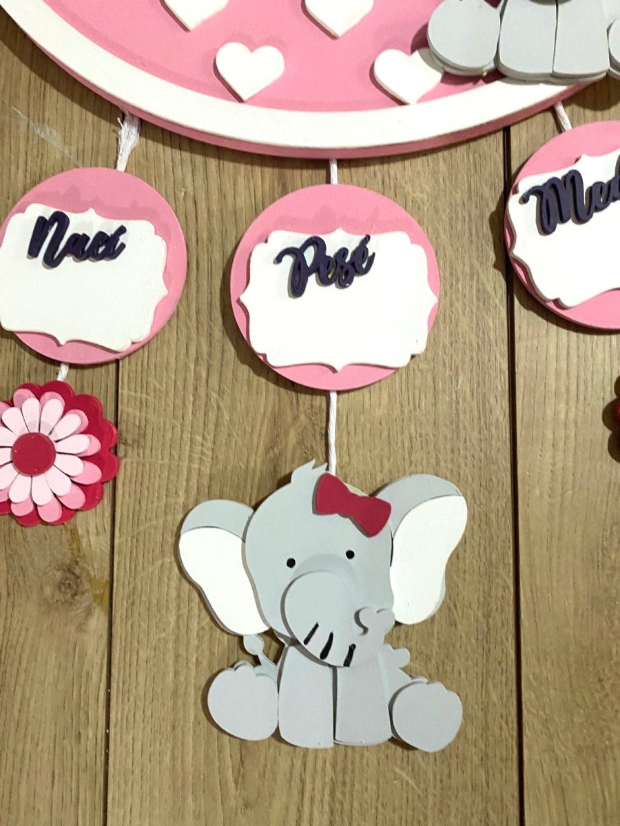 Safari nursery decor Elephant on pink baby girl mobile hanger - Felt Craft RD