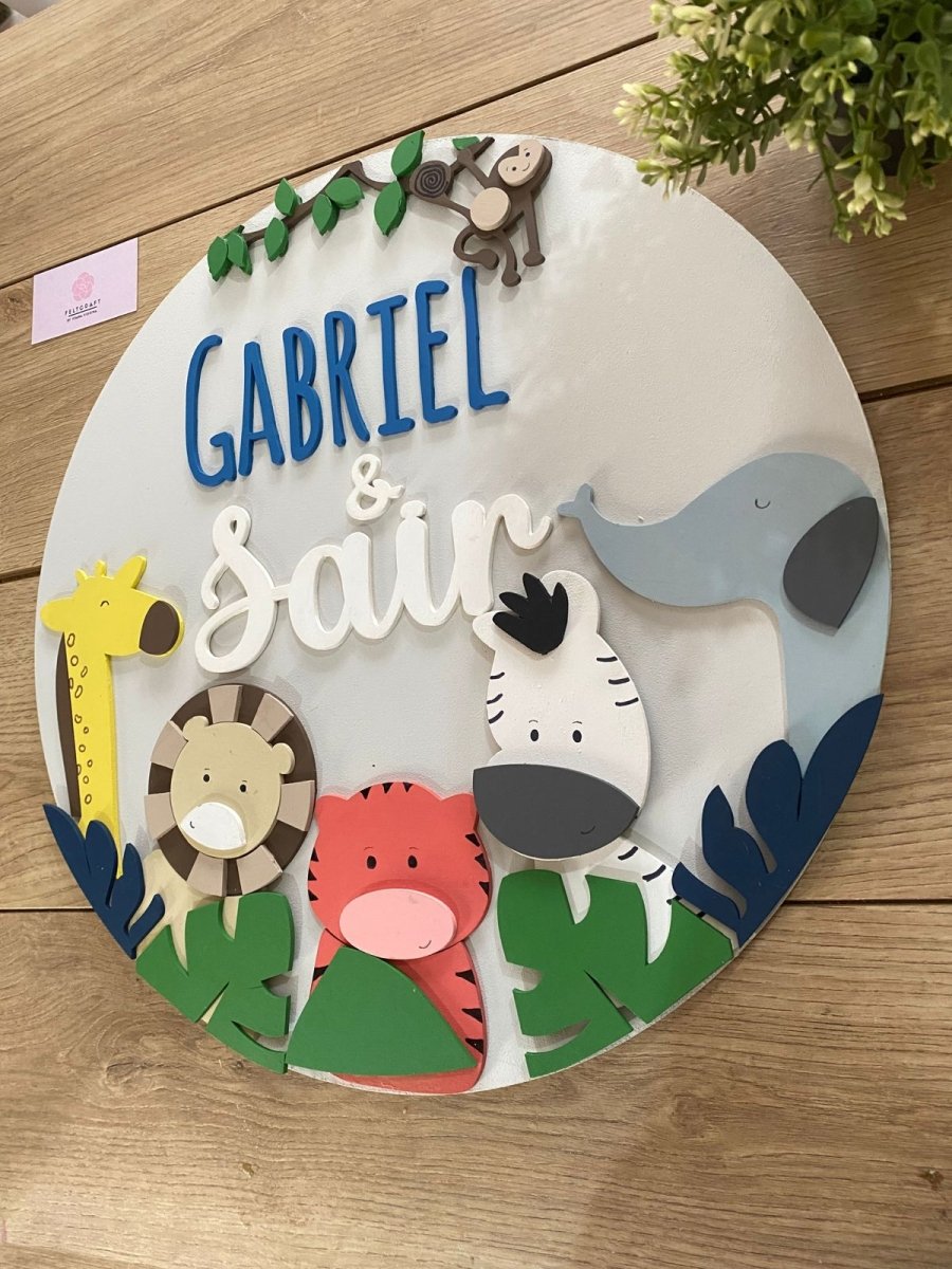 Safari nursery decor Enhanced Gray Bottom Safari Baby Boy Wall Hanging - Felt Craft RD