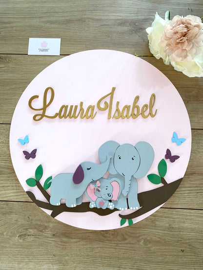 Safari nursery decor Family Baby Elephants Baby Girl Wall Hanging - Felt Craft RD