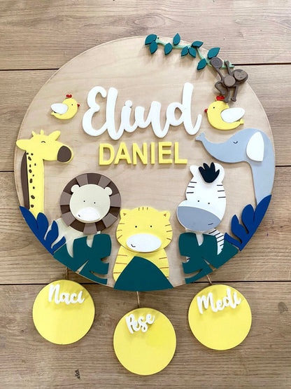 Safari nursery decor Giraffe To Elephant Baby Boy Wall Hanging - Felt Craft RD