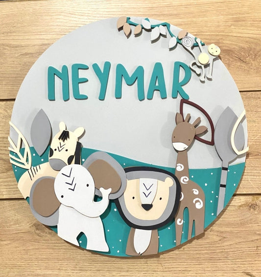 Safari nursery decor Green Giraffe and Friends Baby Boy Wall Hanging - Felt Craft RD