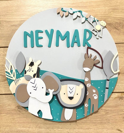 Safari nursery decor Green Giraffe and Friends Baby Boy Wall Hanging - Felt Craft RD