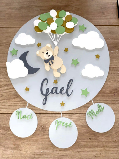 Safari nursery decor Green Globes Bear Stars Baby Boy Wall Hanging - Felt Craft RD