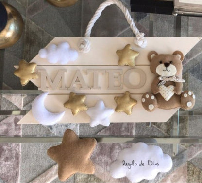 Safari nursery decor Little Bear Hanger Baby Boy Wall Hanging - Felt Craft RD