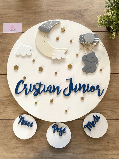 Safari nursery decor Moon and Elephant in the balloons Baby Girl Wall Hanging - Felt Craft RD