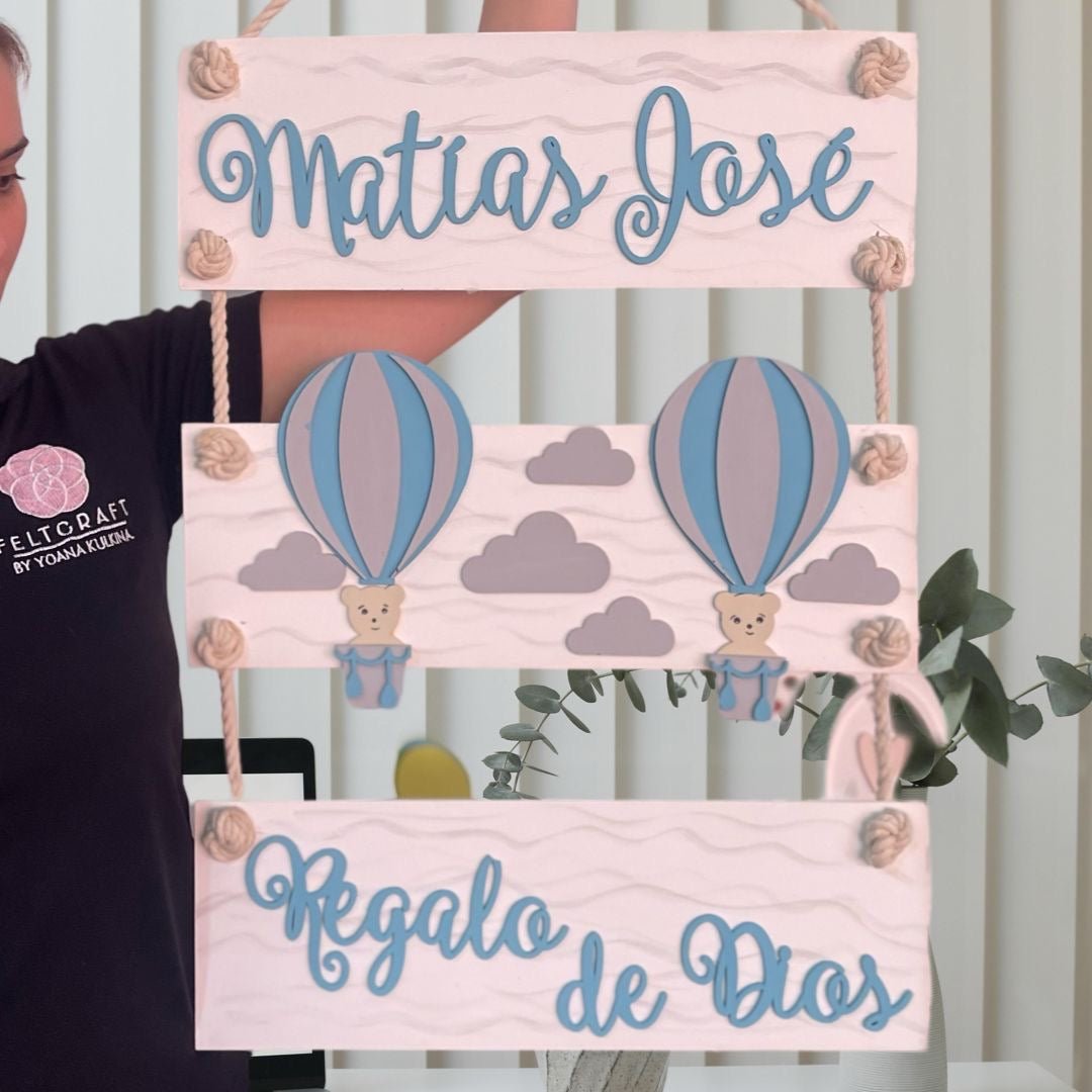 Safari nursery decor Parachute Elephants Baby Boy Hanging Wall - Felt Craft RD