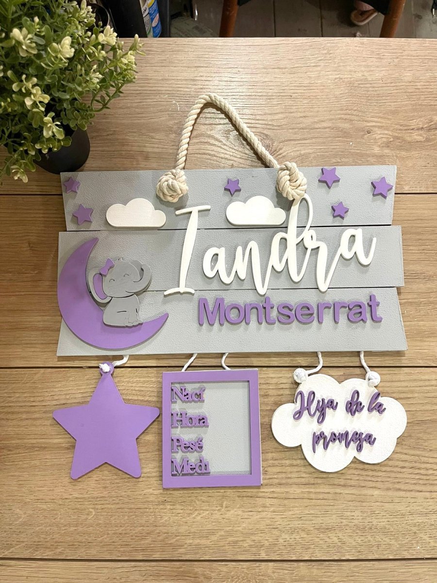 Safari nursery decor Purple Baby Elephant Stars Catcher Baby Girl Wall Hanging - Felt Craft RD