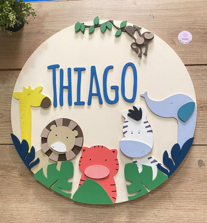 Safari pink pig Gray Bottom Safari Baby Boy Wall Hanging - Felt Craft RD